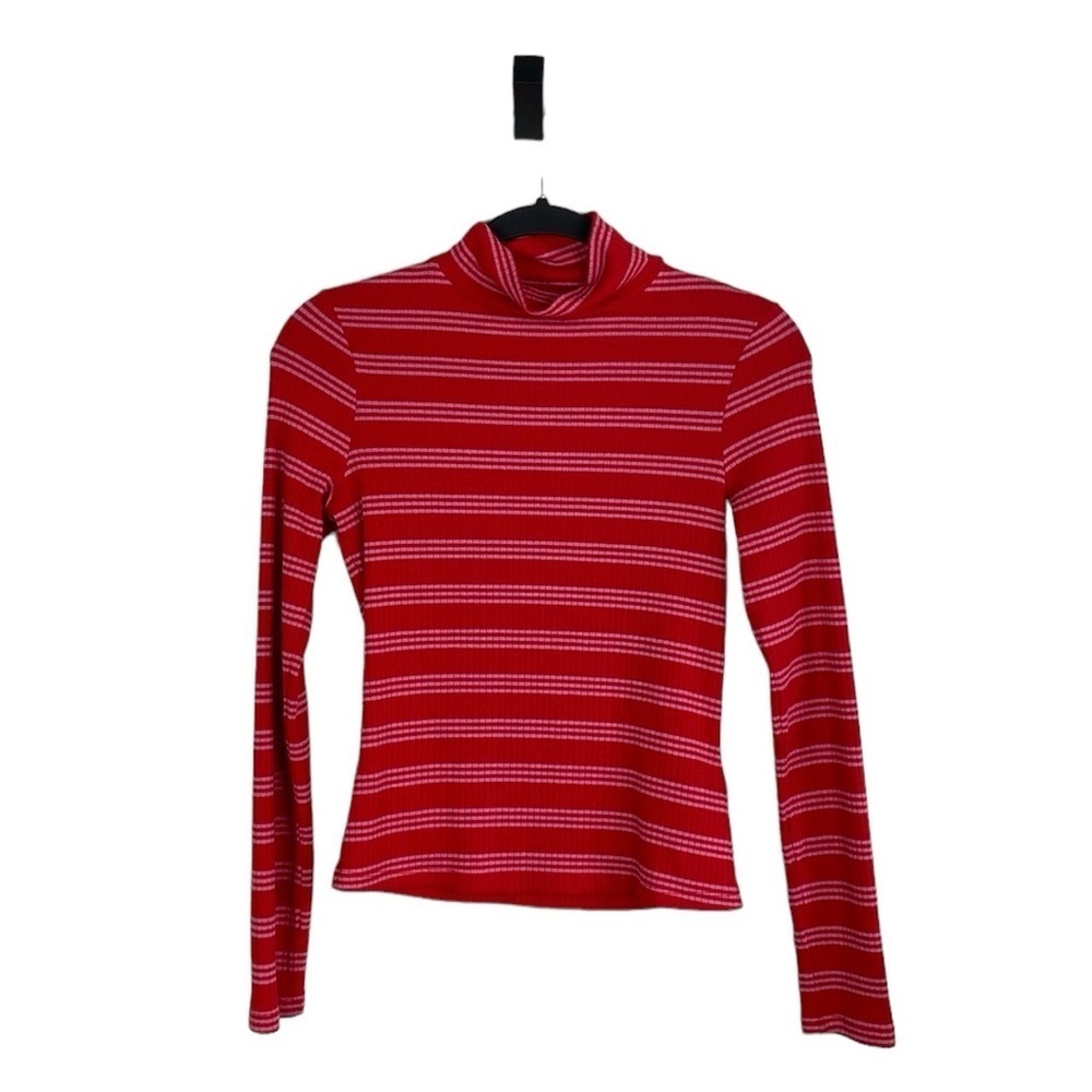 Maeve Anthropologie red and pink striped turtleneck